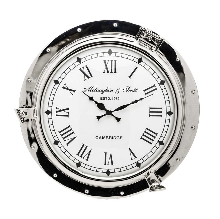 Zegar okrętowy bulaj srebrny 46 cm styl Hampton