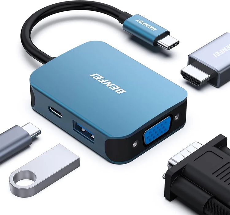 Benfei 4in1 Adapter USB C na HDMI, VGA,USB, Power D
