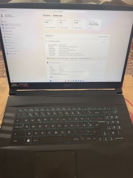 Portátil gaming msi 360hz