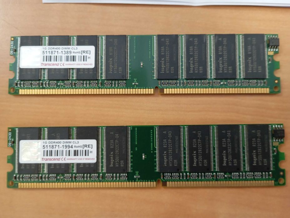Par Memórias RAM Transcend DDR1 de 1GB cada 400MHz (PC-3200)
