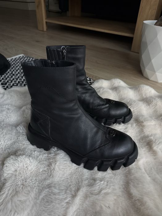 Cesare Gaspari skórzane botki worker boots czarne rozmiar 38