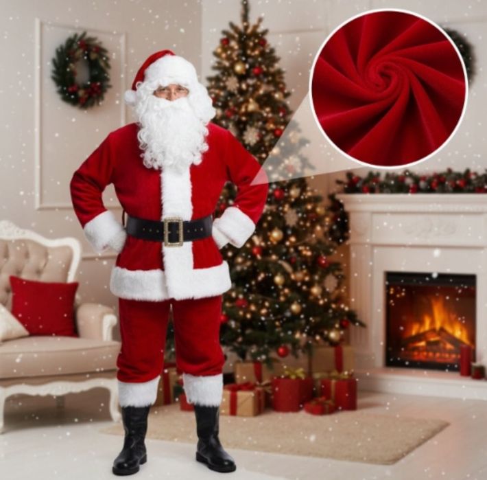 Strój Przebranie Świętego Mikołaja Welurowy Premium 13el PEŁNY ZESTAW