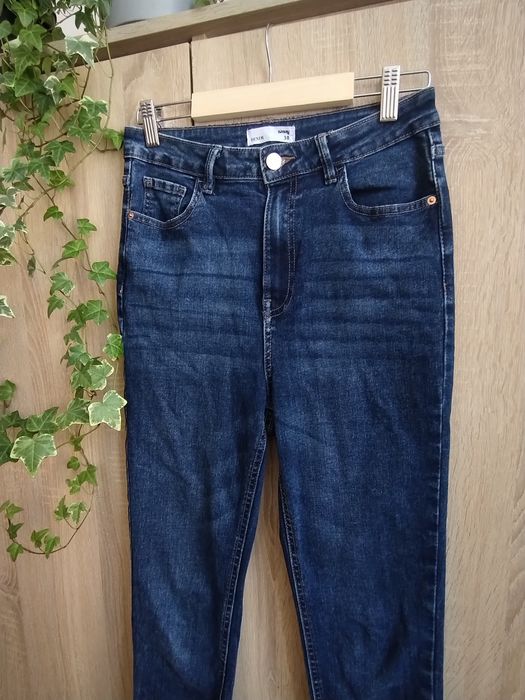 Sinsay denim jeansy rurki skinny wysoki stan indygo slim M 38