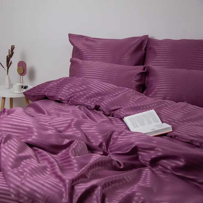 Постільна білизна євро Страйп Сатин ягідний сорбет, постельное белье