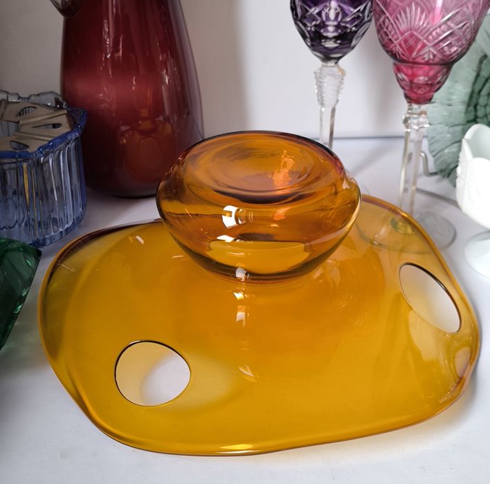 Patera Huta Laura piękne stare kolorowe szkło