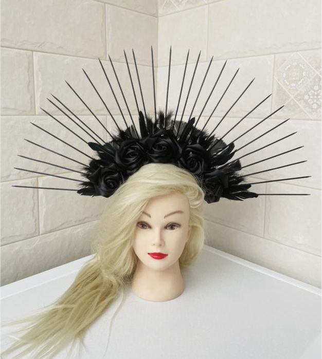 Вінок обруч голову чорний фатою венок черный відьми квітами helloween