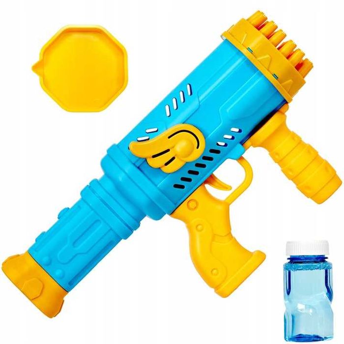 PISTOLET do baniek Mydlanych AUTOMAT generator oświetlenie LED + PŁYN