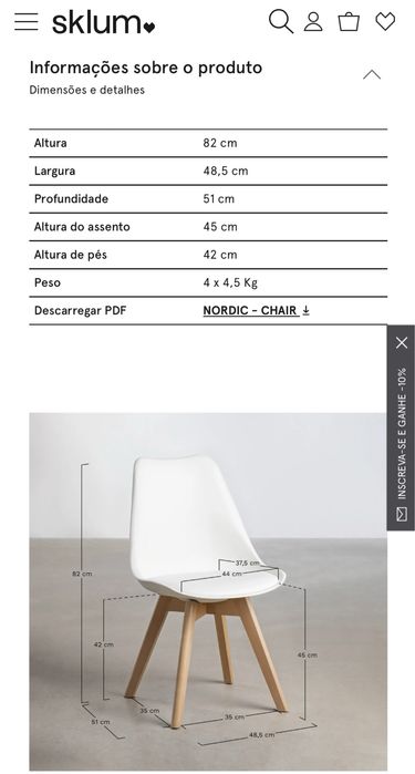 Vendo Mesa de jantar com 6 cadeiras SKLUM