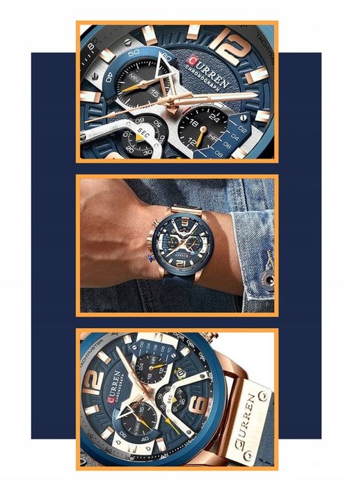 Curren Elegancki Zegarek Męski Datownik Chronograf