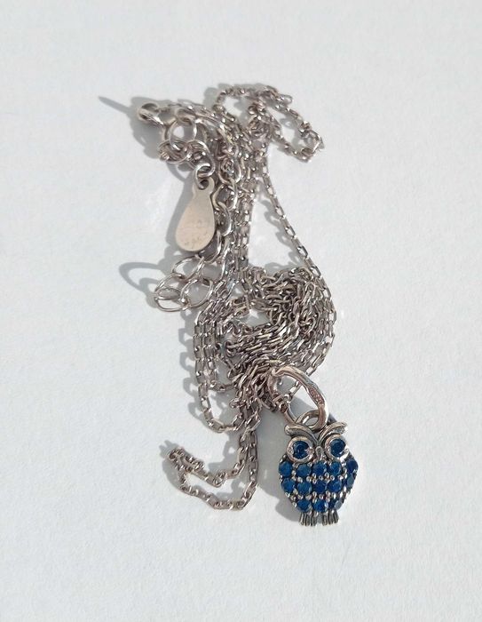 Підвіс кулон "Сова" з ланцюжком Срібло 925 проба. Цепочка. Сині камені
