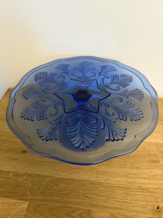 Ząbkowice patera kobaltowa tortownica liść kobalt