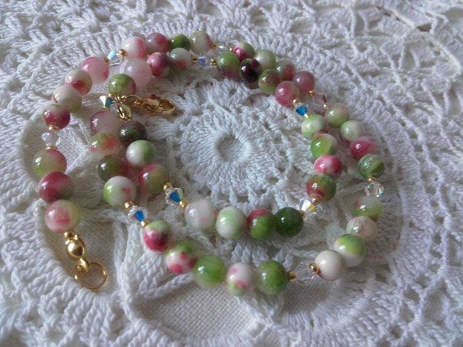 Naszyjnik jadeit kryształy swarovski