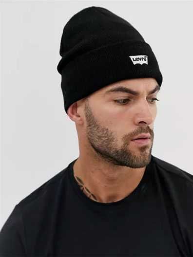 Levi's Batwing Ribbed Beanie Winter Hat - Black/White