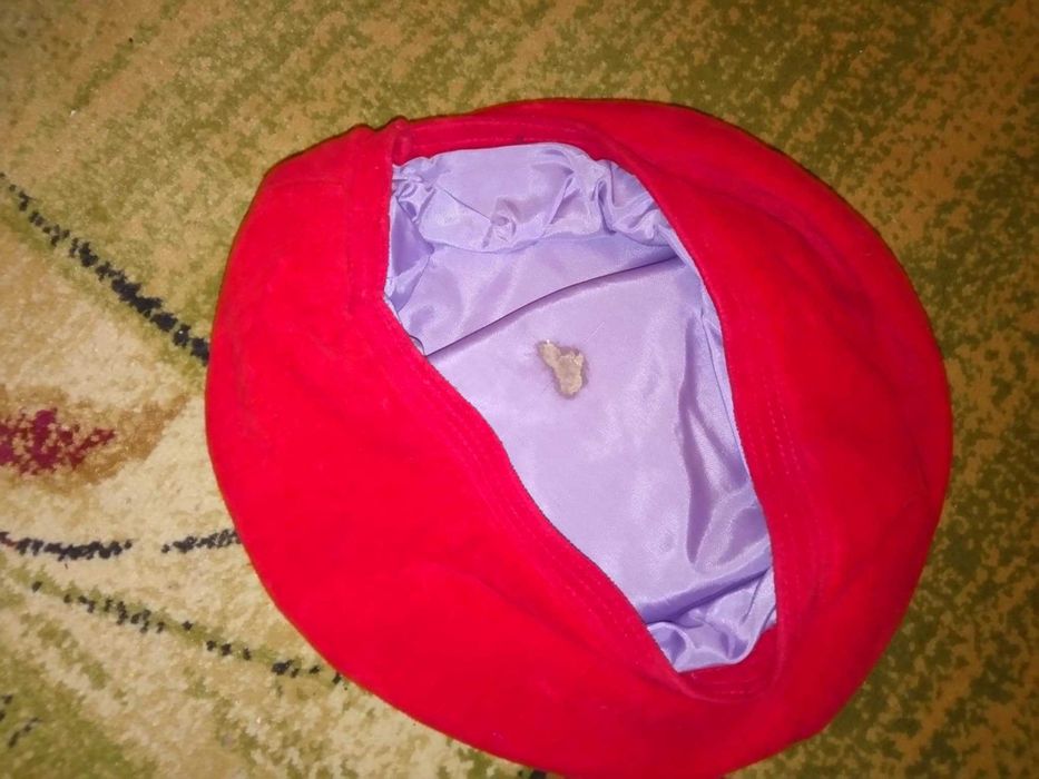 Beret damski aksamitny 57cm czerwony PRL