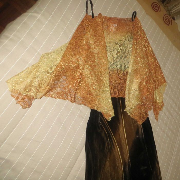 Vestido Veludo castanho degradé até ao dourado - Modelo Único, Tam. M