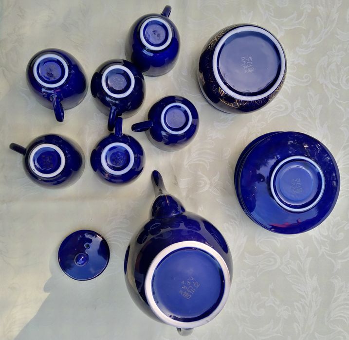 Kobaltowy serwis porcelanowy Korea d.p.r.k