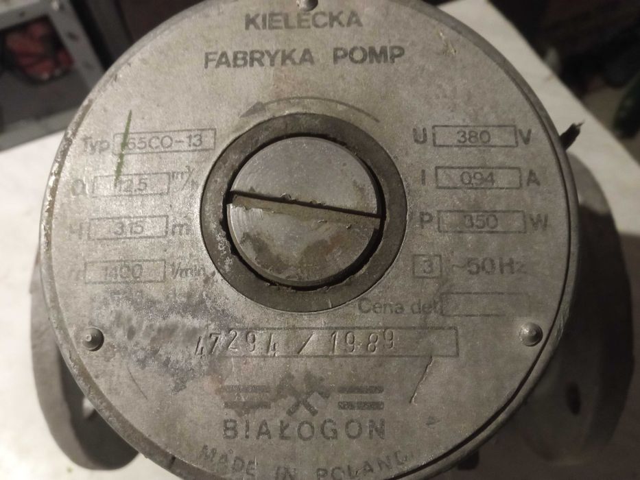 Pompa obiegowa kielecka fabryka pomp typ. 65co-13
