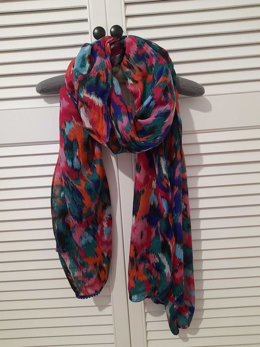 kolorowy szal apaszka cienka duża wiosenna szmaragdowa amarantowa