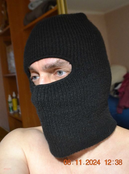 Балаклава, подшлемник (под шлем) шерстяная вязаная. Двойная. Выс 33 см