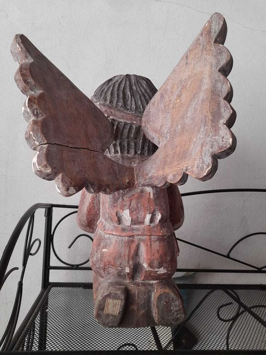 Escultura anjo decorativo madeira grande antigo