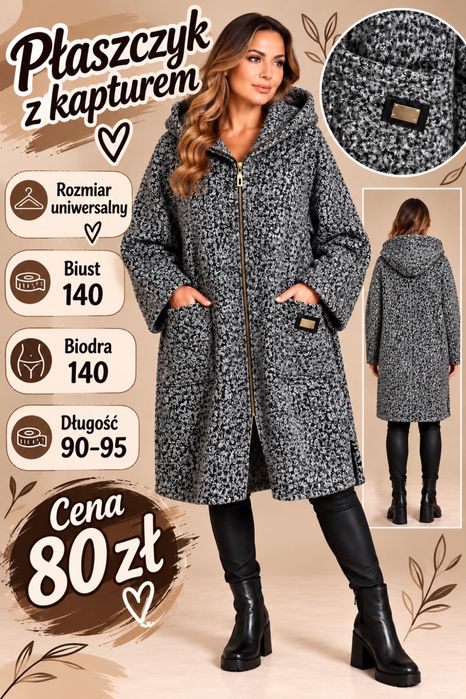 Nowy płaszczyk z kapturem biust 130/140