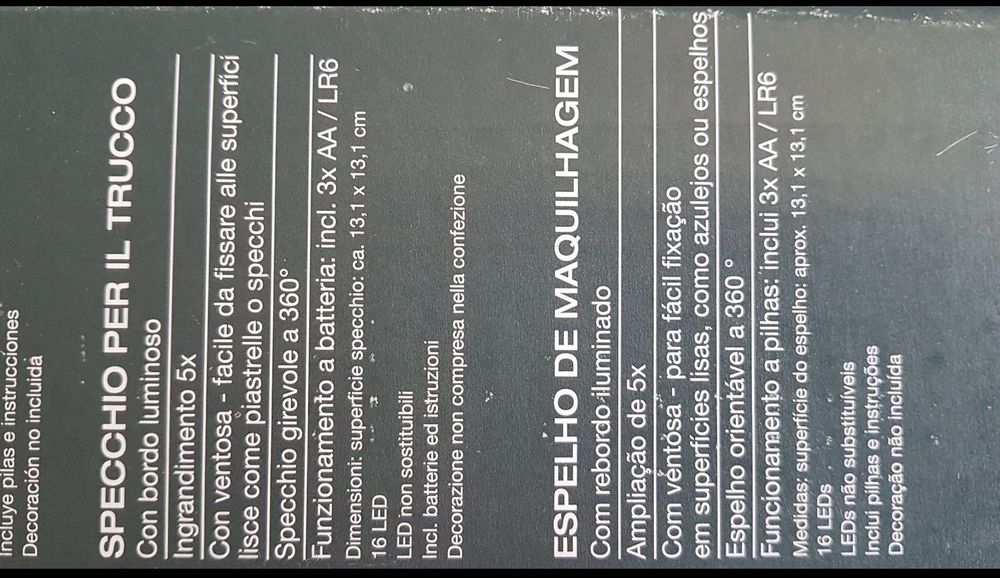 Espelho de maquilhagem com leds NOVO/NUNCA USADO