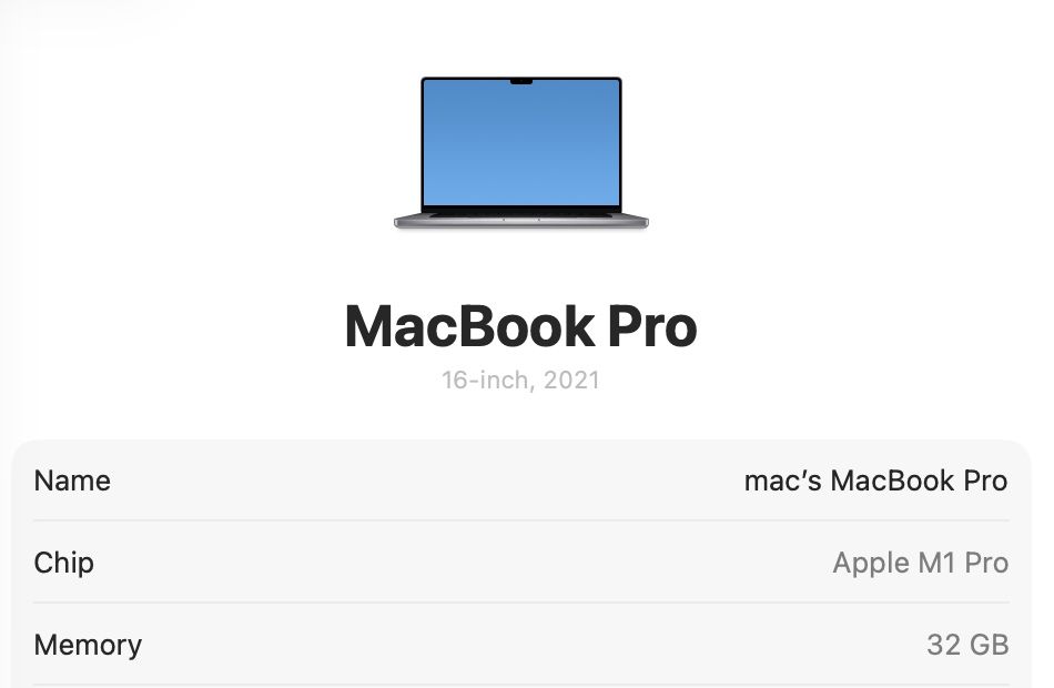 MacBook Pro 16’ 2021 32GB RAM 512GB SSD 92%