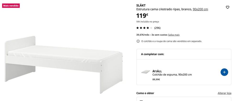 Cama de crianca c/estrado e colchao SLAKT branca