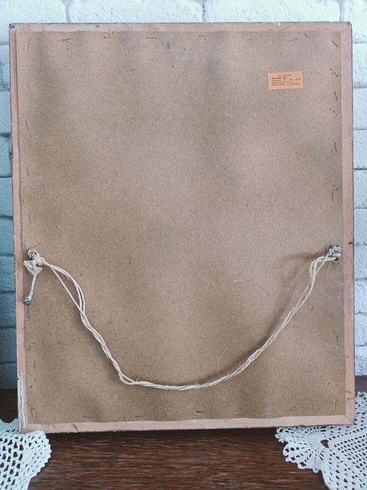 Obraz haftowany, wg. obrazu A. Ankera , stara rama, gobelin