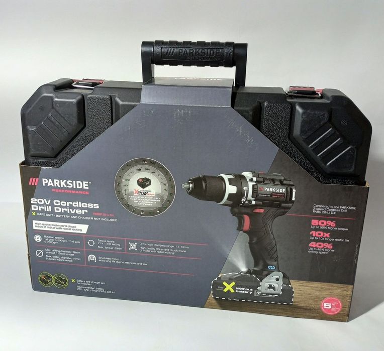 НОВ БЕСЩОТ 60Нм! шуруповерт/дрель GERMAN Parkside PERFORMANCE PABSP 20