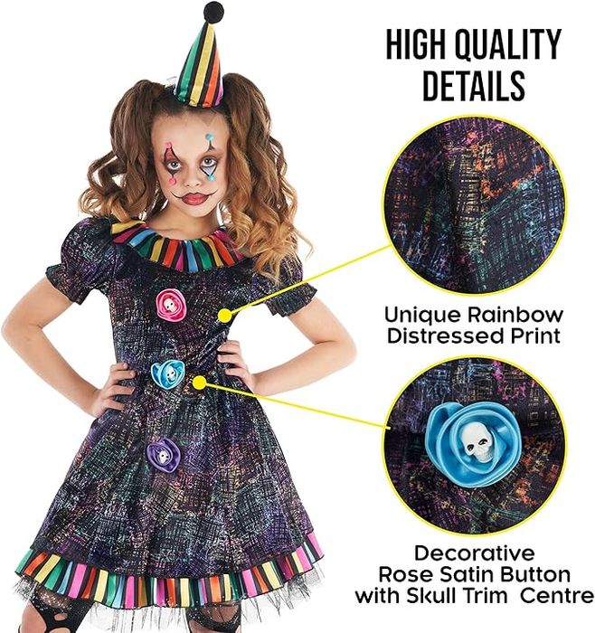 Strój Straszny Klaun dla dziewczynki, na Halloween Rozmiar 4-6Lat