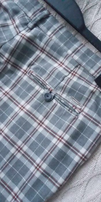 ZARA MAN spodnie chinosy w kratkę szaro-bordowa M-L