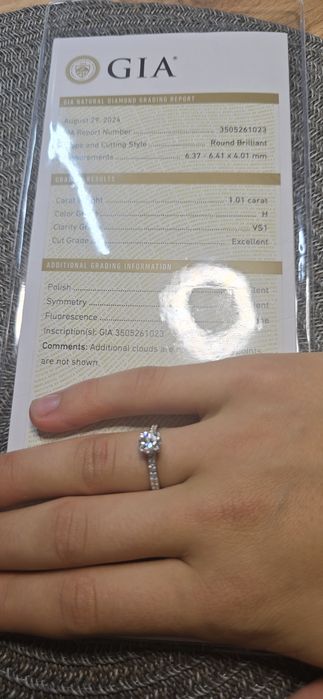 GIA 1,38 ct H/VS1 Exellent натуральні діаманти, золота каблучка.