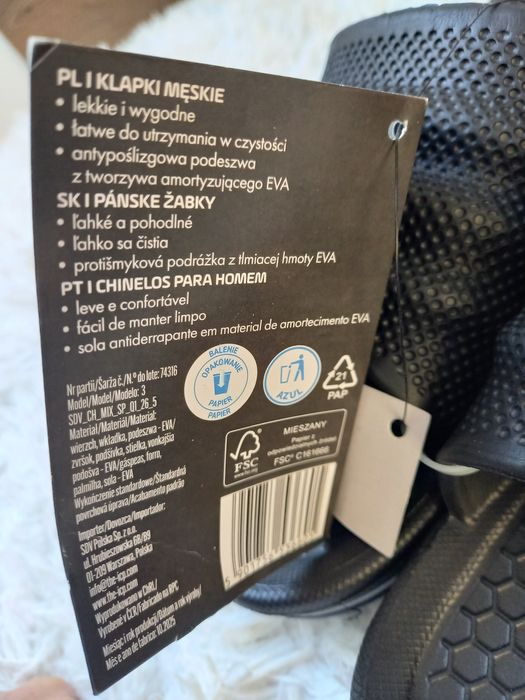 Klapki sportowe czarne męskie rozmiar 42