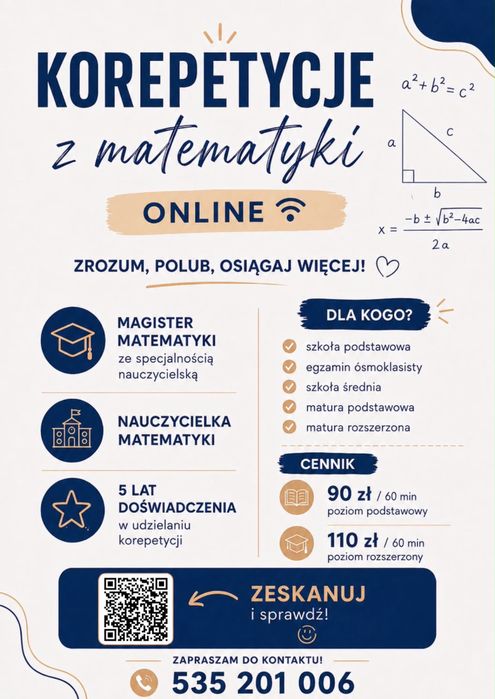 Korepetycje z matematyki ONLINE | nauczycielka | matura i egzamin 8-kl