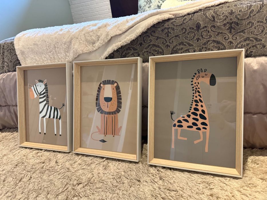 Conjunto de 3 quadros com animais