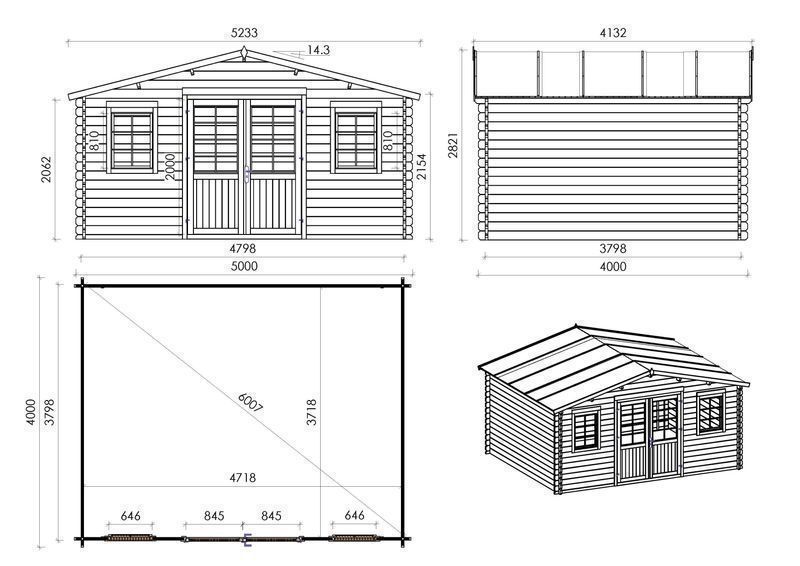 Domek ogrodowy 5x4 m 40mm nieimpregnowany DOM598