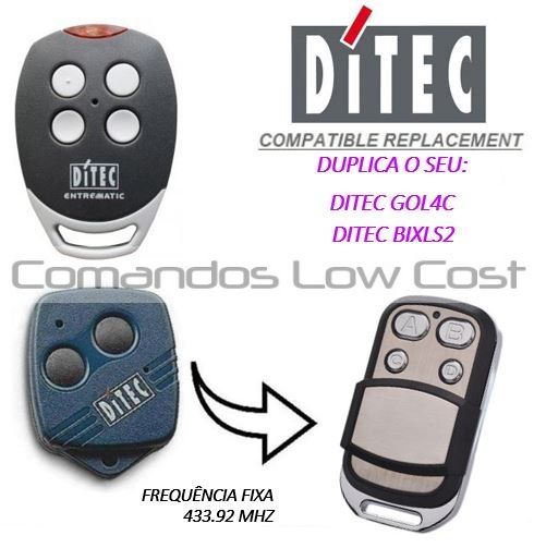Comando de garagem compatível c/ DITEC GOL4C e BIXLS2