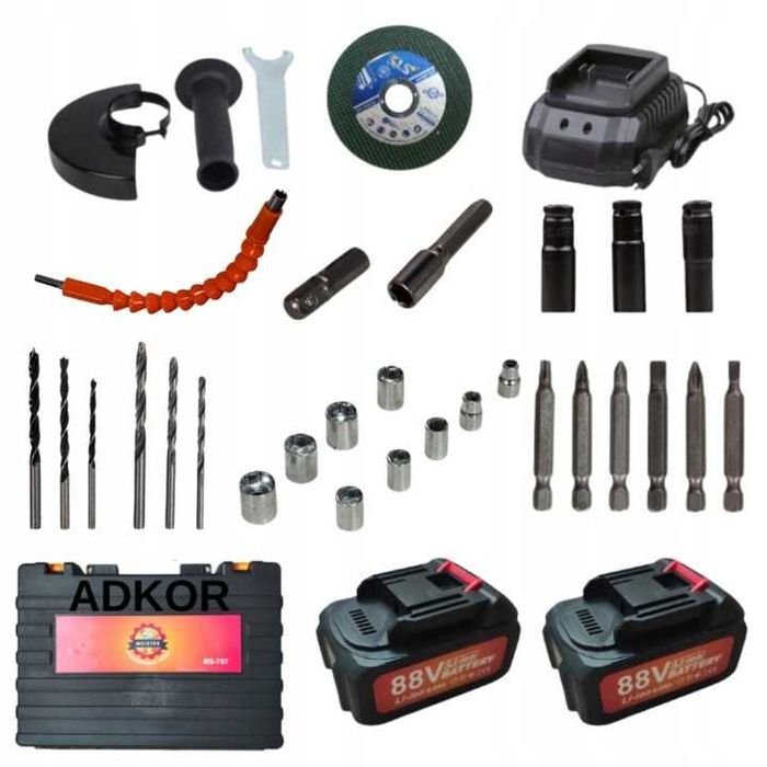 Zestaw narzędzi Akumulatorowych 3w1 WKRĘTARKA SZLIFIERKA Klucz Uadrowy