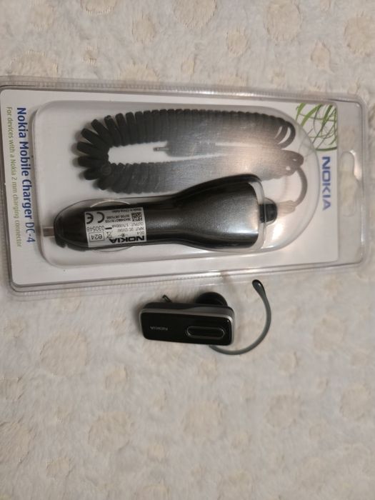 Zestaw słuchawka bluetooth +ładowarka samochodowa Nokia