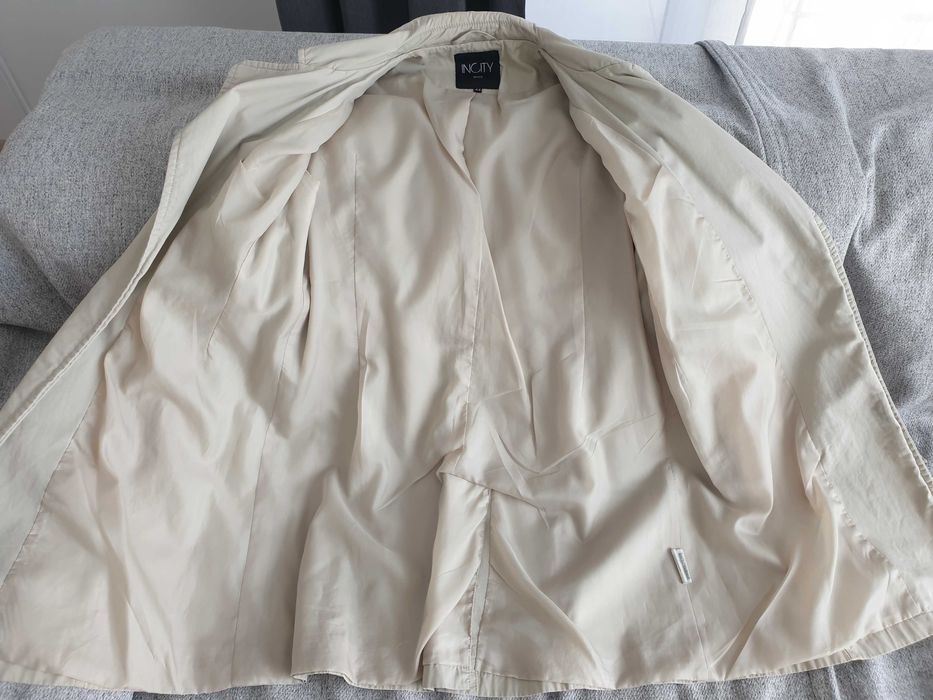 Jasnobeżowy bawełniany Płaszcz damski Trencz Rozmiar 38/S/44