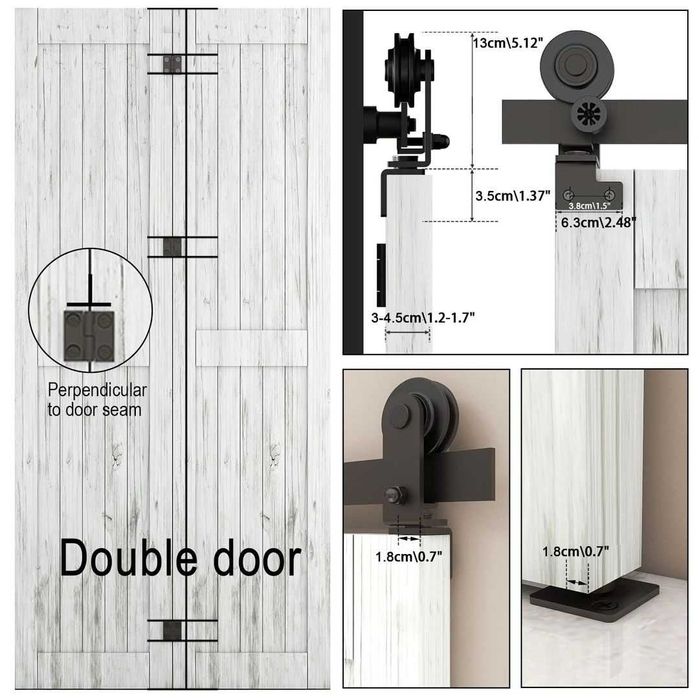 Sistema completo de trilhos para duas portas de correr.
