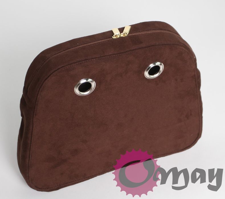 BRĄZOWY organizer OBAG REVERSE eko zamsz złot wkład 2 kieszenie OMAY