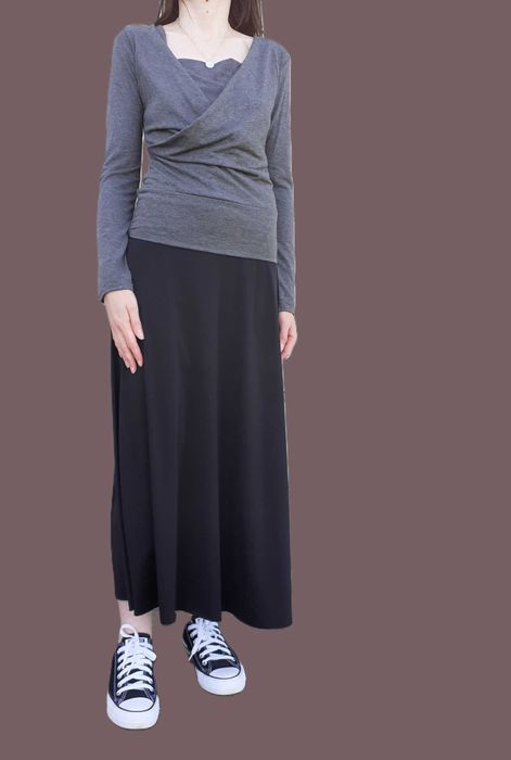36 38 Bluzka z długim rękawem szara wiskoza basic vintage '90s Y2K