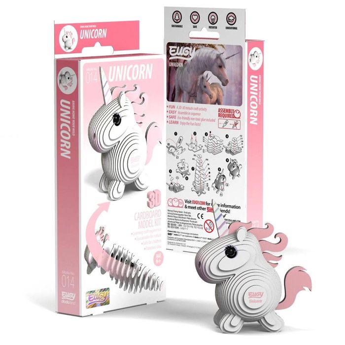 Jednorożec Różowy Eugy. Eko Układanka 3D pudełko,187x87 mm