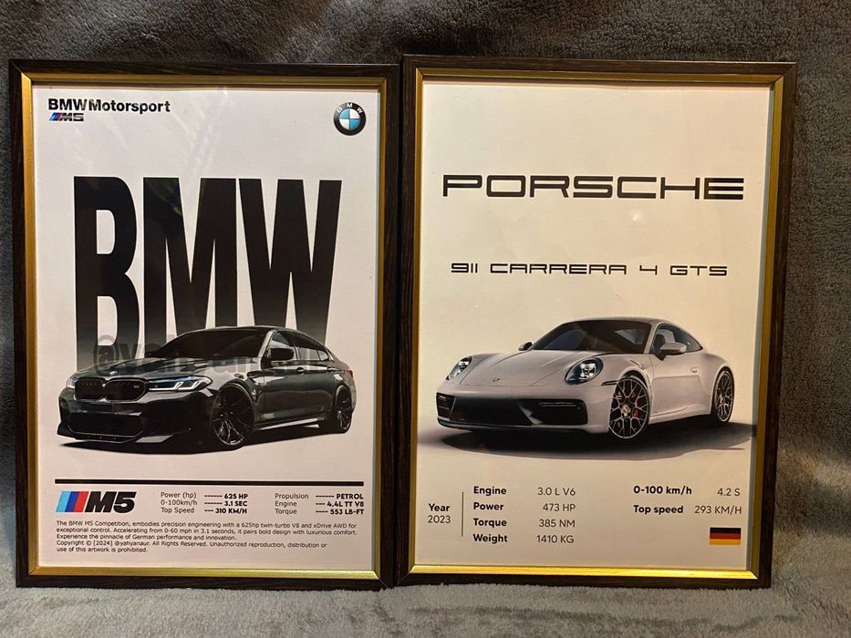Постери з машинами | Декор | Картина з машинами | БМВ М5 | Порш 911 |