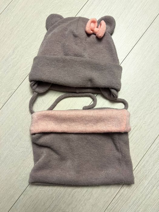 Зимова шапка на флісі, снуд, шарф  3-4 р (52 см) з вушками