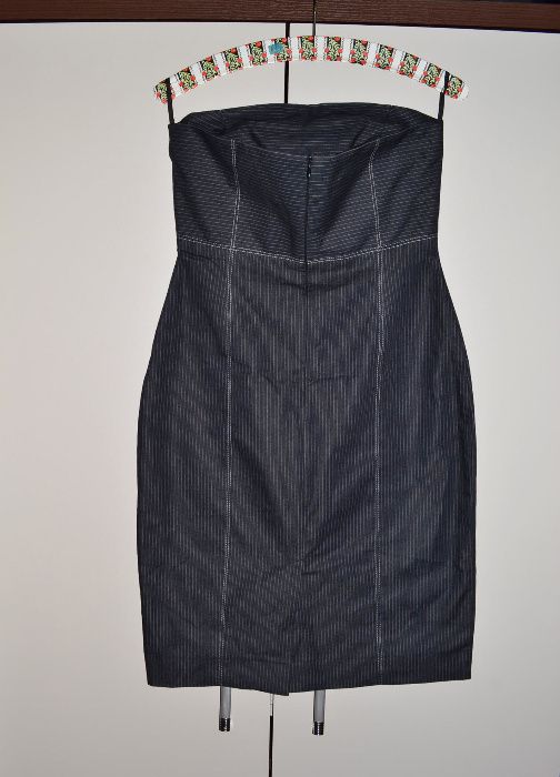 Sukienka taliowana orsay pasy paski elegancka do pracy M 38 granat