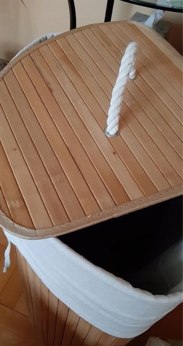 Kosz na pranie narożny bambusowy z pokrywą 60 l nowy