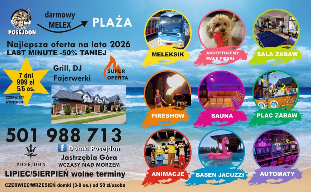 Domki Nad Morzem POSEJDON | Basen | Jacuzzi | 900m Plaża | 2-8 osób